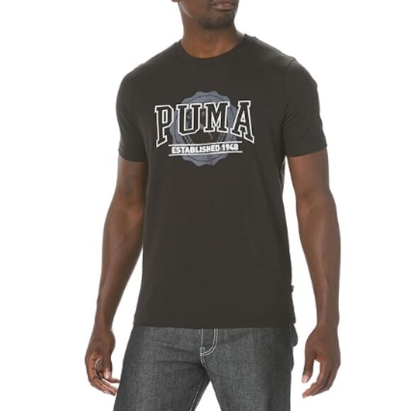 PUMA Men's Black Crew Neck Short Sleeve Regular Fit Graphic T-Shirt, Medium NEW - Picture 1 of 4